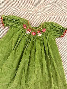 Girls Green Smocked Holiday Dress